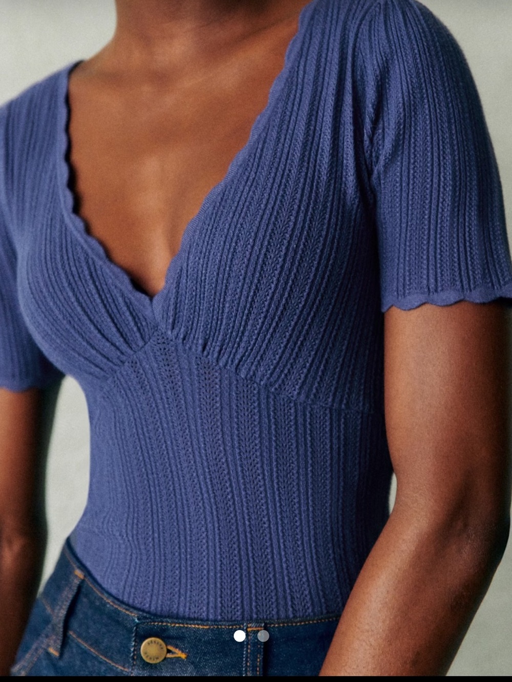 NWT Sézane CLOE Washed Blue Fancy Knit V-Neck Top 🇫🇷!!